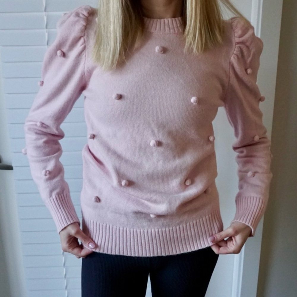 Aaron & Amber Puff Sleeve Pom-Pom Sweater